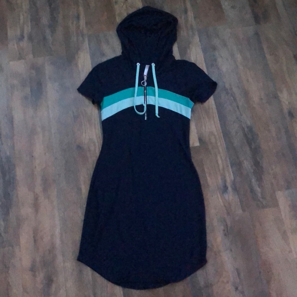 Navy blue mini dress with light blue design